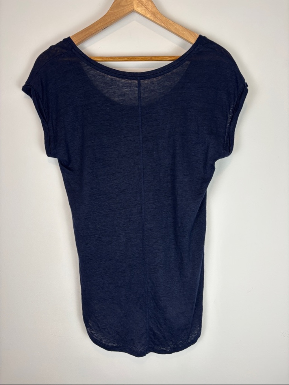 LOFT Linen Tee Sz S Navy Blue Cap Sleeve Lightweight Casual Minimalist Normcore - Picture 4 of 6